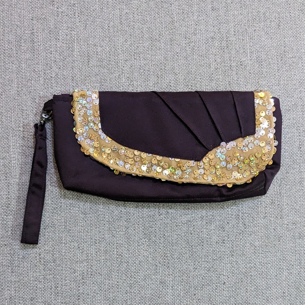 Prom Royal Purple and Golden Yellow Sequin Purse Clutch Wristlet